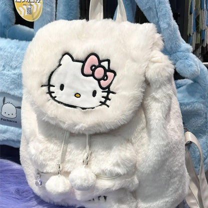 Sanrio Hellokitty Kuromi Mymelody Plush School Bag Kawaii Shoulder Bag Simple All-match Satchel Handbag Women's Fashion Backpack