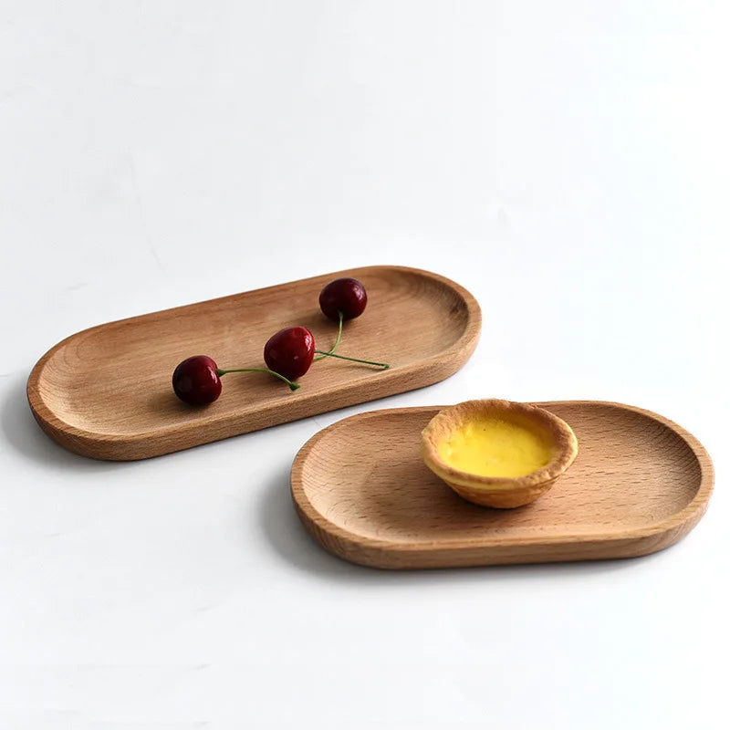 Japanese Style Food Oval Plate Wooden Serving Tray Tea Cup Saucer Trays Fruit Plate Storage Pallet Plate Kitchen Table Decor