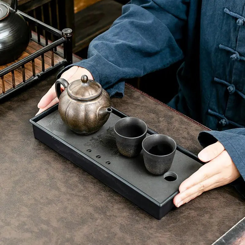 Portable Kongfu Tea Tray Walnut Simple Embedded Mini Household Japanese Store Up Water Black Tea Tray With Drainage Pipe Wooden