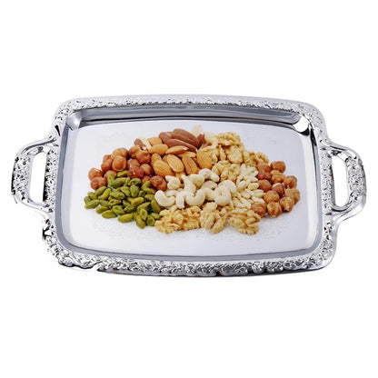 H55A Luxury Stainless Steel Storage Tray with Handle Cosmetic Jewelry Display Plate Hotel Restaurant Serving Dish Silver