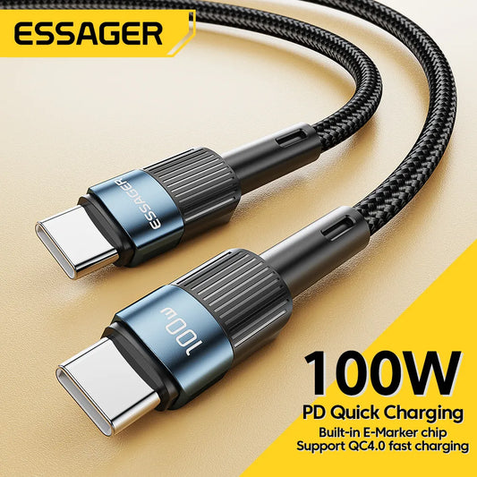 Essager 100W USB C To Type C Cable USB-C PD Fast Charging Wire Cord For Macbook Samsung Xiaomi Type-C USBC Cable 3M Charger