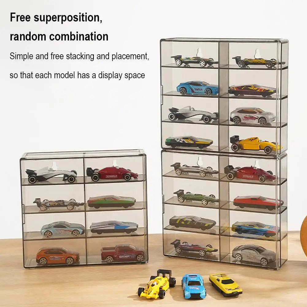 1:64 Acrylic Car Display Box For Hot Wheels Car Model Toy 8 Grid Cabinet Rack Dustproof Stackable Car Storage Box For Hotwheels