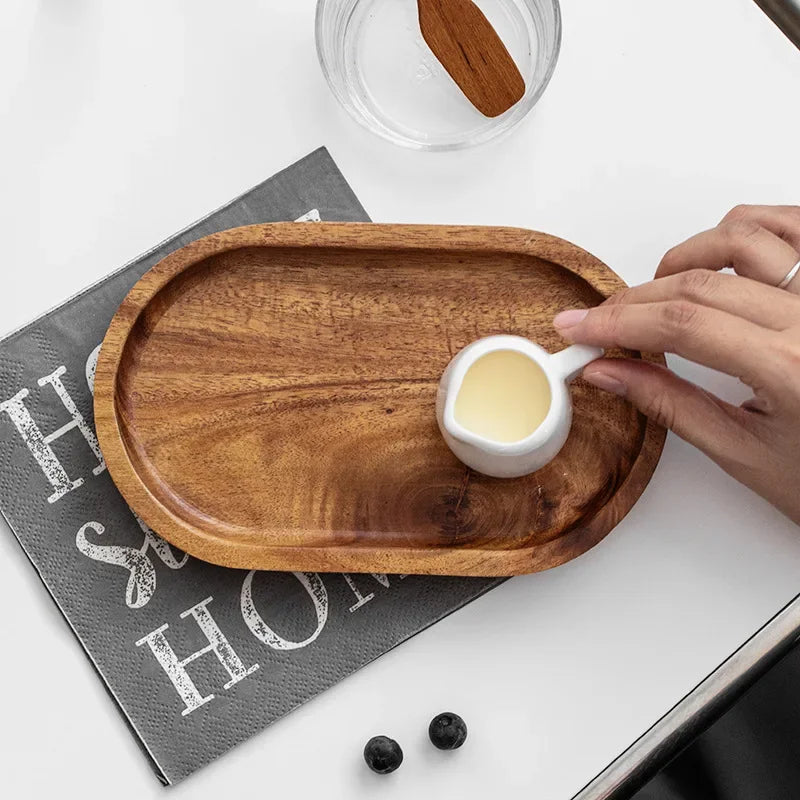 Wooden Tray Oval Dessert Tray Coffee Milk Dim Sum Tray Household Cake Bread Afternoon Tea Baking Tool Tableware Kitchen Supplies