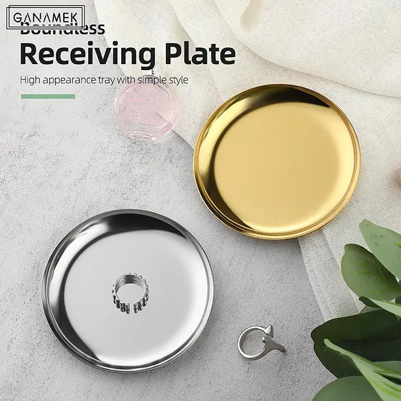 Light Luxury Style Metal Jewelry Tray Stainless Steel Storage Tray Dormitory Cosmetics Jewelry Plate Decoration