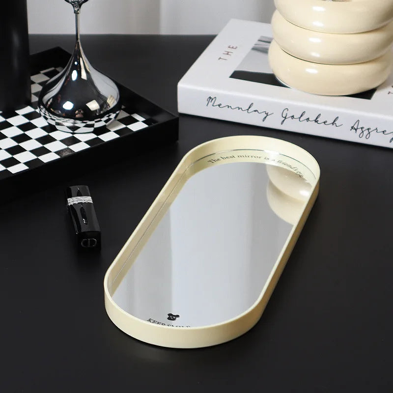 Nordic Oval Mirror Hand Tray Storage Trays Living Room Porch Cosmetic Aromatherapy Small Objects Desktop Trays Serving Tray