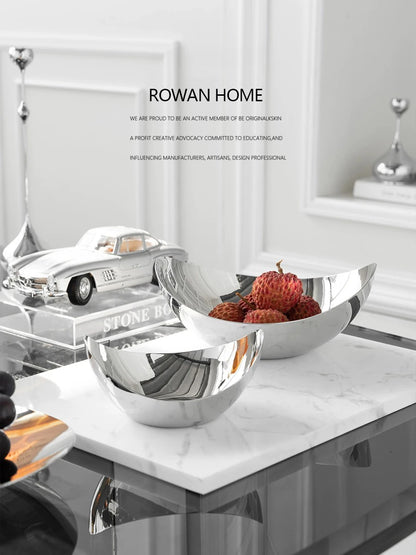 Nordic Stainless Steel Serving Tray Luxury Fruit Bowl Metal Plate Dishes for Candy Dessert Snack Hotel Home Decoration