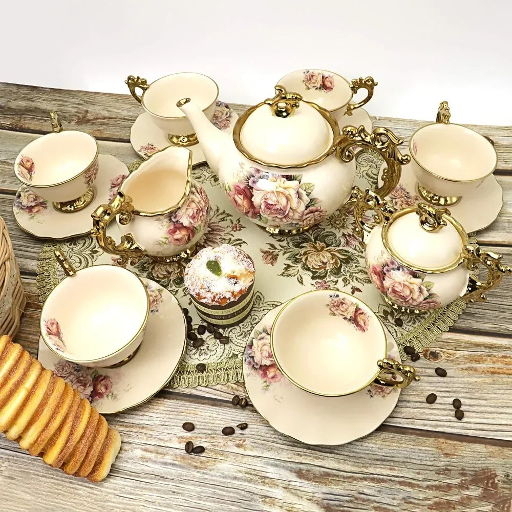 Tea Tools Set Adult Wedding Tea Service Large Teacup Coffeeware Teaware Floral Vintage Chinese Coffee Set Matcha Kitchen Dining