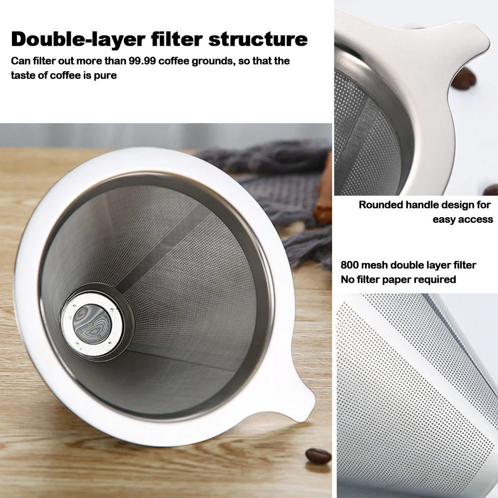 Reusable Double Layer 304 Stainless Steel Coffee Filter Holder Pour Over Coffees Dripper Mesh Coffee Tea Filter Basket Tools