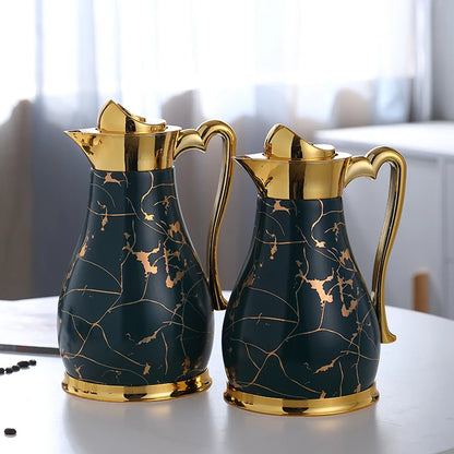 gold marble rim decor glass inner 1L kettles ceramic coffee pot gift set luxury thermos vacuum flask