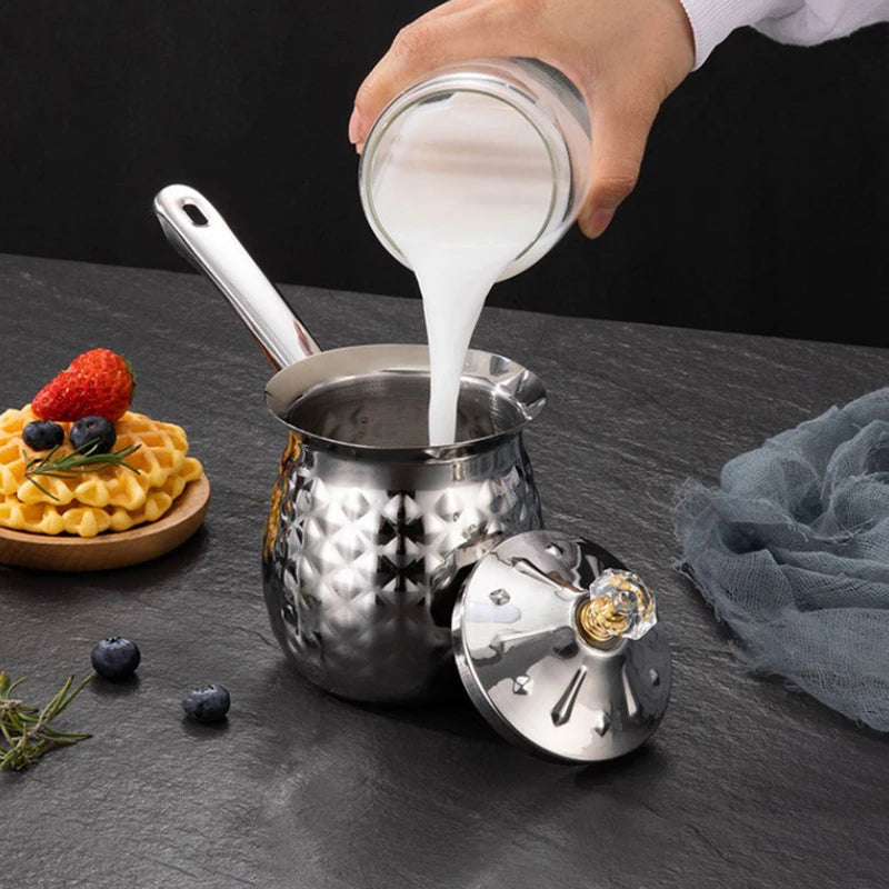 Gold Stainless Steel Coffee Milk Pot With Long Handle Restaurant Handmade Flower Drawing Tool Thickened Coffee-Cup Easy Clean