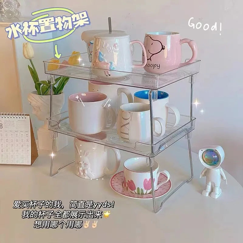 Acrylic folding cup holder table top water cup storage rack tea cup tray rack can be stacked with multi-layer storage rack