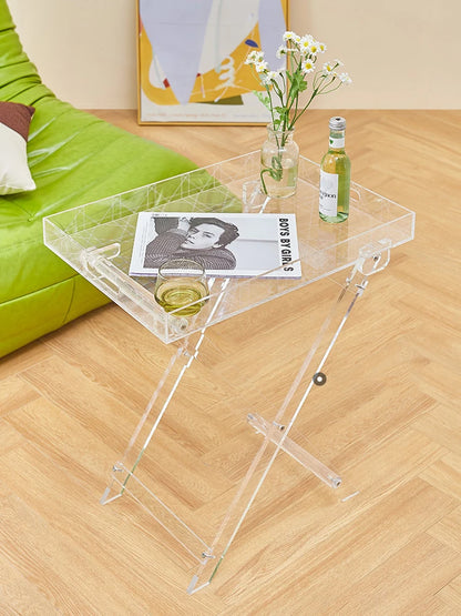 Nordic Acrylic Can Move Portable Folding Sofa Corner Tea Dinning Table Bedside Reading Television Bedside Cupboard Furniture