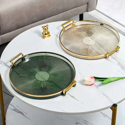 Luxury Storage Tray With Golden Handle Phnom Penh Round Amphora Tray Household Tea Dessert Fruit Storage Plastic Storage Plate