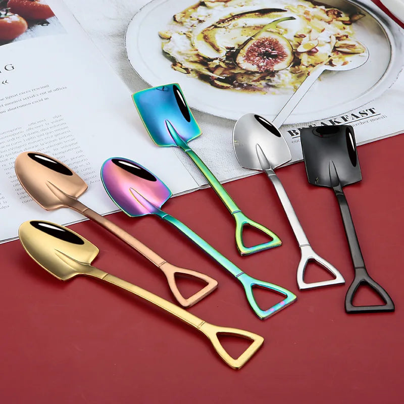 Stainless Steel Coffee Tea Spoon Creative Retro Shovel Scoop for Dinner Ice Cream Dessert Watermelon Kitchen Tableware Bar Tool