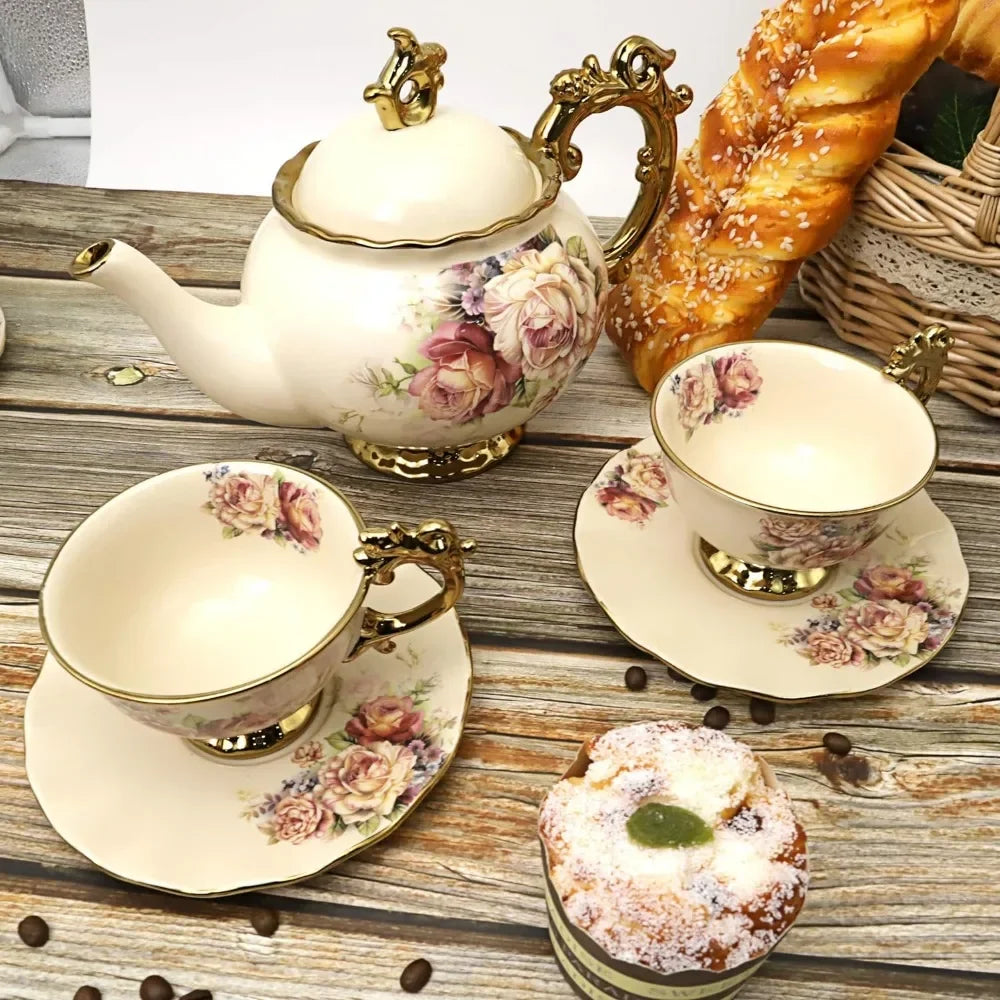 Tea Tools Set Adult Wedding Tea Service Large Teacup Coffeeware Teaware Floral Vintage Chinese Coffee Set Matcha Kitchen Dining