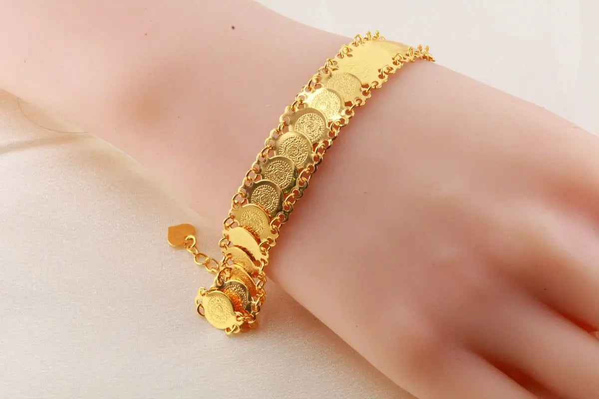 Gold Color Trendy Coin Bracelet Arab Bridal Gift Middle East Turkey Egypt African Jewelry