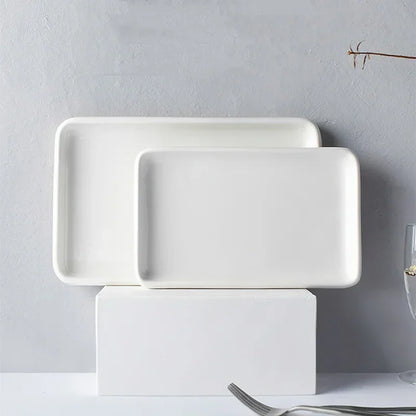 Ceramic Plate White Square Round Western Food Plate Dinner Plate Tableware Multifunctional Storage Tray Home Kitchen Supplies