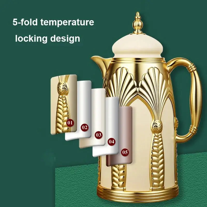 1L Large Capacity Coffee Pot Arab Household Portable Insulated Double Wall Stainless Steel Vacuum Thermos Flask Tea Water Kettle