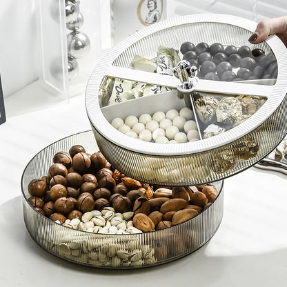 Heathly PET Divided Serving Tray with Luxury Lid Dried Fruit Storage Box 4 Grid Nuts Platter Candy Plate for Home Appliance