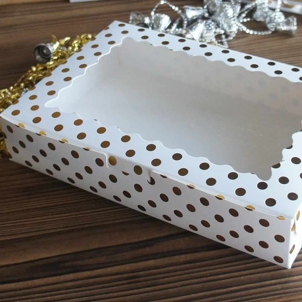 20*30*6cm 10 Pcs Gold Star Dot Wave Paper Box As Christmas Wedding Birthday Cake Bake Chocolate Cookie Candy Makaron Packing