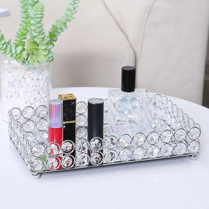 Crystal Decorative Tray Table Makeup Organizer Glass Mirror Perfume Lipstick Storage Plate Luxury Serving Tray Home Trinket Dish