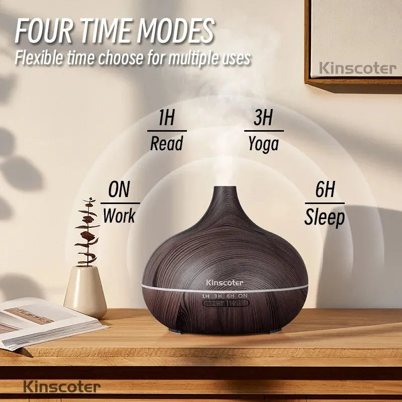 Wood Grain Aroma Diffuser Ultrasonic Air Humidifier 500ml Essential Oil Atomizer for Home Aromatherapy