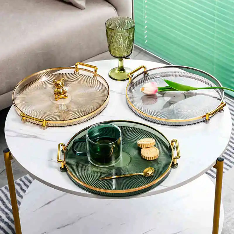 Luxury Storage Tray With Golden Handle Phnom Penh Round Amphora Tray Household Tea Dessert Fruit Storage Plastic Storage Plate