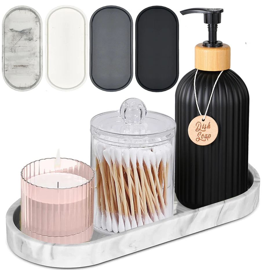 Large Oval Vanity Silicone Tray Soap Dispenser Bottle Perfume Candle Qtip Holder Tray Bathroom Kitchen Countertop Storage