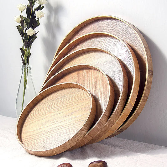 Japanese Style Round Tray Food Serving Plate Wood Snack Deseert Plate Teaboard Natural Tea Food Server Dishes Drink Platter WF