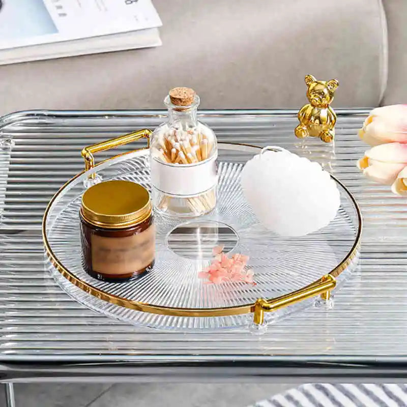 Luxury Storage Tray With Golden Handle Phnom Penh Round Amphora Tray Household Tea Dessert Fruit Storage Plastic Storage Plate