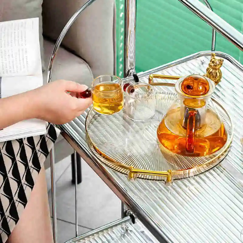 Luxury Storage Tray With Golden Handle Phnom Penh Round Amphora Tray Household Tea Dessert Fruit Storage Plastic Storage Plate