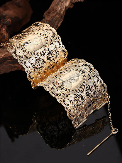 Luxury Metal Open Bracelet French Napoleon III Coin Pattern Carved Bangle Women's Wedding Jewelry Hand Decoration