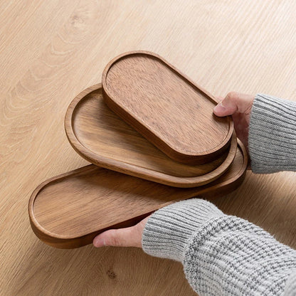 Japanese Wood Coffee Tray Oval Food Cup Trays Dessert Candy Wooden Plate Gongfu Tea Tray Kitchen Supplies