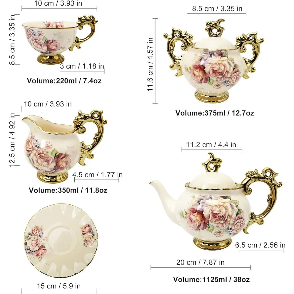 Tea Tools Set Adult Wedding Tea Service Large Teacup Coffeeware Teaware Floral Vintage Chinese Coffee Set Matcha Kitchen Dining