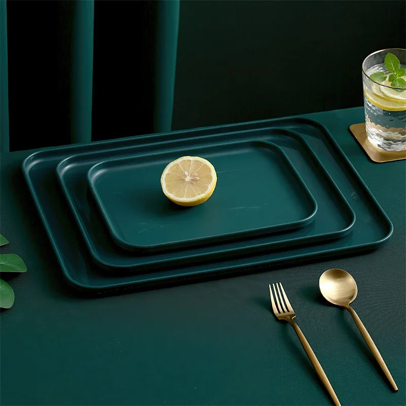 Plastic Tray Storage Supplies Nordic Dark Green Rectangular Pallet Fruit Jewelry Tableware Storage Tray Service Drinkware Plate