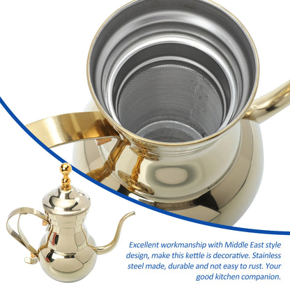 Middle East Arabic Teapot Sliver Gold Stainless Steel Gooseneck Pour Coffee Tea Kettle Filter Strainer Pot Environmental