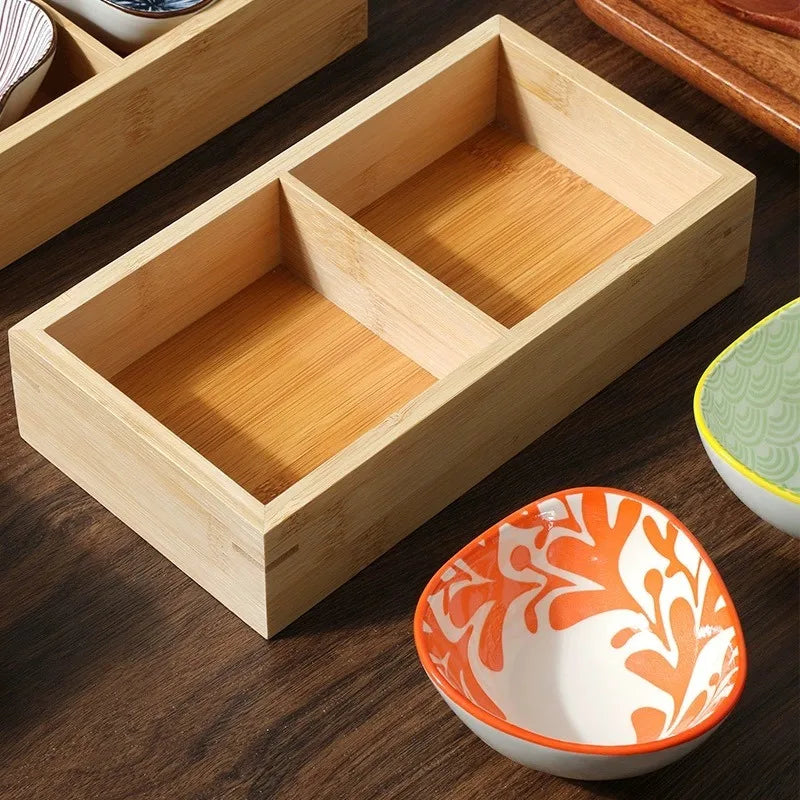 Japanese 9-compartment Tray Bamboo Compartment Dinner Plate Hotpot Side Dishes Fruit Snacks Dessert Shushi Tableware