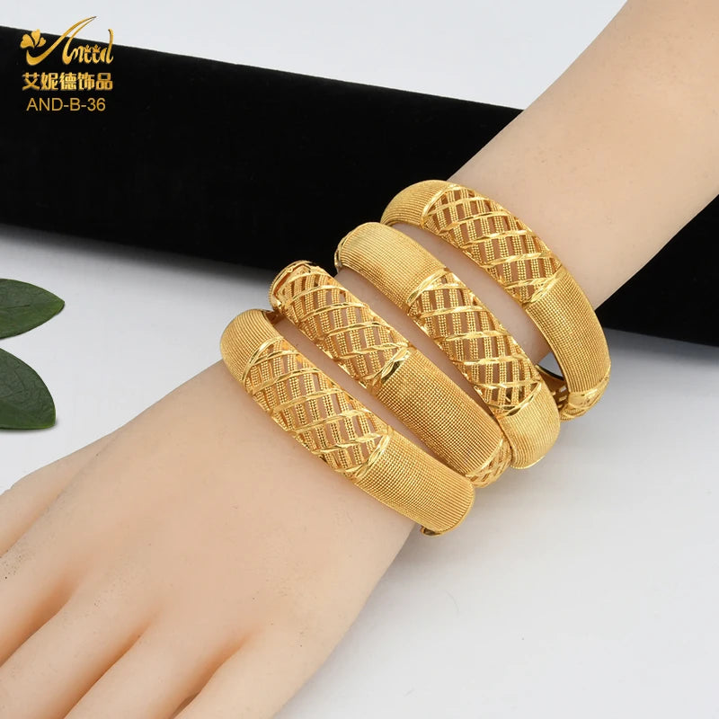 ANIID Dubai Bangles 24K Gold Color African Bracelet For Women Wholesale Designer Alloy Jewellery Wedding Luxury Hawaiian Jewelry