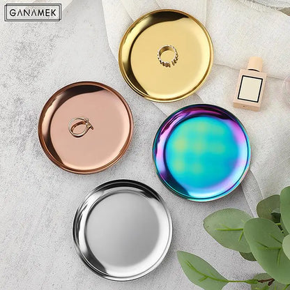 Light Luxury Style Metal Jewelry Tray Stainless Steel Storage Tray Dormitory Cosmetics Jewelry Plate Decoration