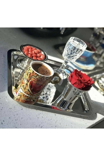 2 Pieces Luxury Stainless Steel Square Piece Silver Square Luxury Steel Coffee Serving Tray Coffee, Tea, Decorative Serving Tray